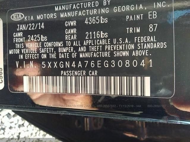 2014 Kia Optima | Black | 2.4L | VIN: 5XXGN4A76EG308041